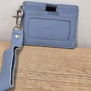 Andar The Denner Wristlet Leather Wallet Blue ID Card Pull Minimalist RFID NEW